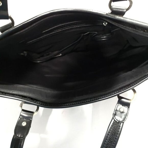 Anne Klein Tote Bag Black Canvas with Lion Print Leather Straps - Picture 4 of 5